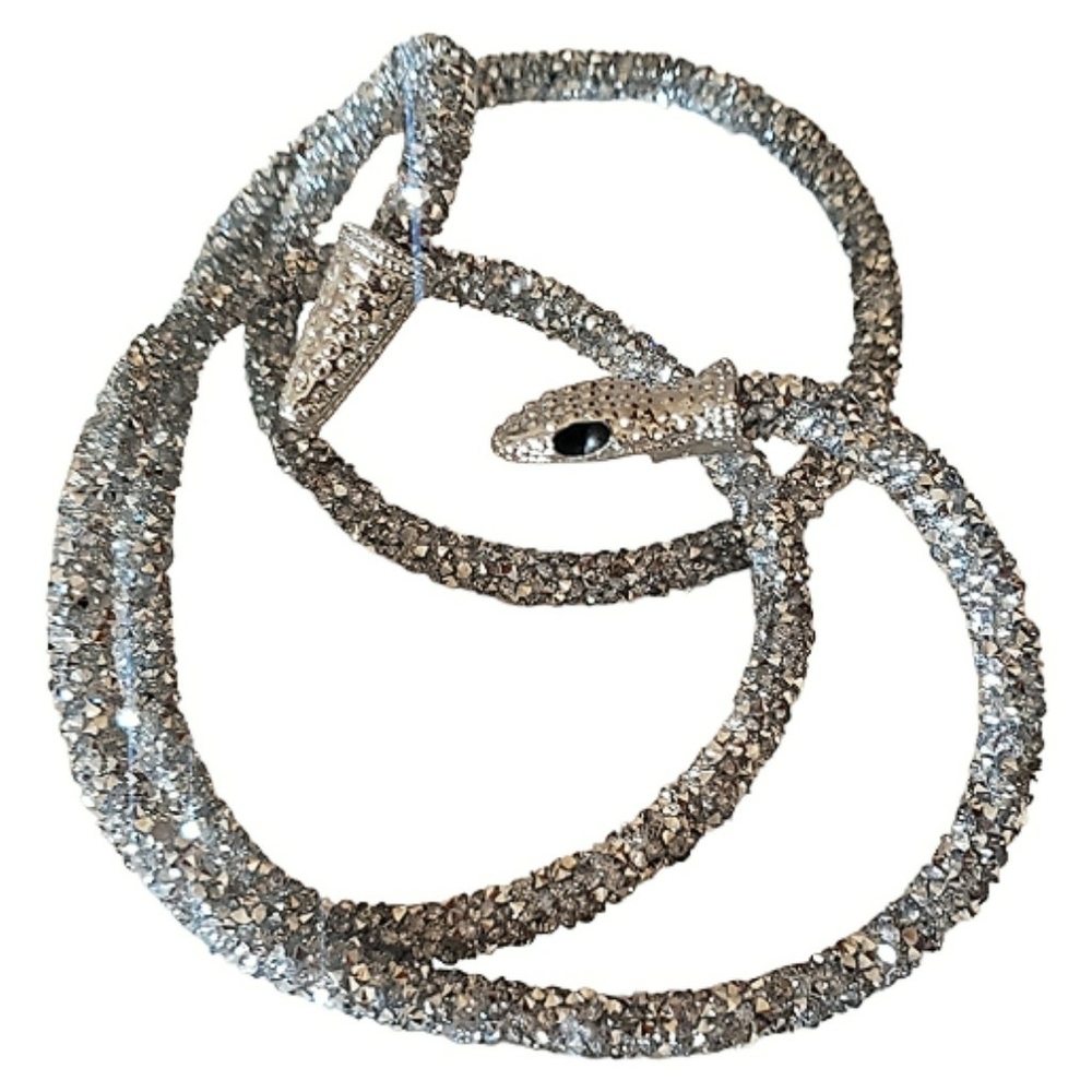 Y2K Silvertone Sparkly Snake Choker Wraparound Boho Fashion Trendy Necklace NEW - Picture 12 of 12